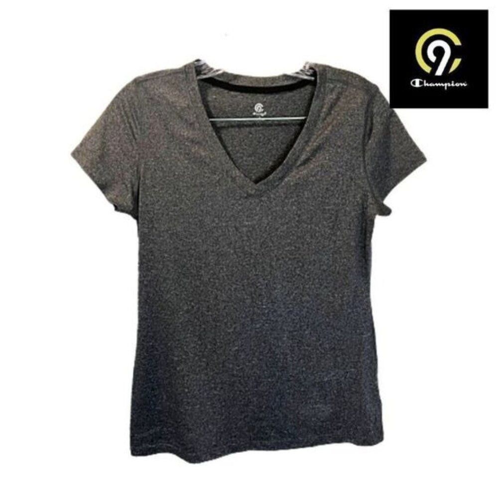 Champion Athletic Top‎ Gray T Shirt V-Neck Short Sleeve Duo Dry Activewear